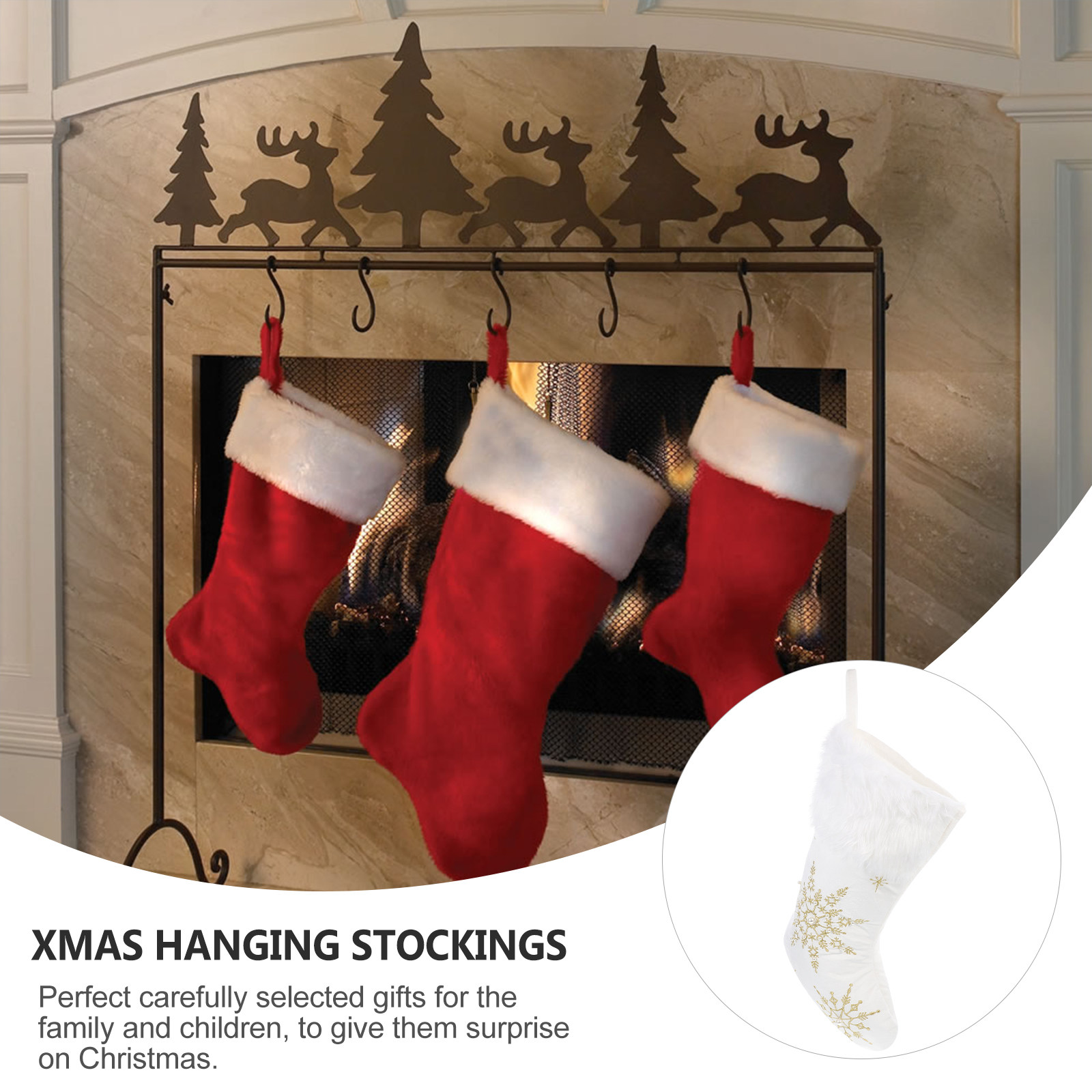 Christmas Stocking Hanging - 1 Stück Weihnachtssocken-Deko Hängeanhänger Weihnachtsbonbon-Aufbewahrungsstrumpf Geschenkhalter